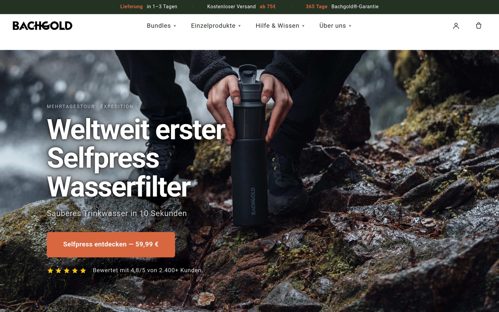 Bachgold Outdoor · Live-Screenshot